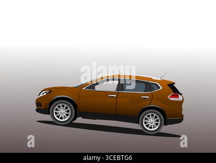Brown SUV Car Isolated (side view). 3D cover vector hand drawn illustration Stock Vector