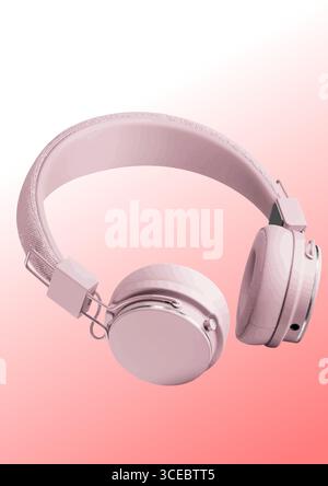 3D wireless headphones mockup on white background. Color vector hand drawn illustration Stock Vector