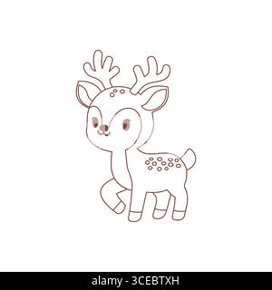 Deer Line Style Vector in brown on white background Stock Vector