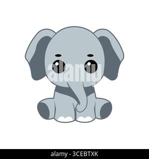 Elephant Cartoon Vector in soft blue on white background Stock Vector