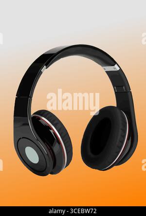 3D wireless headphones mockup on white background. Color vector hand drawn illustration Stock Vector