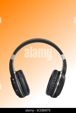 3D wireless headphones mockup on white background. Color vector hand drawn illustration Stock Vector