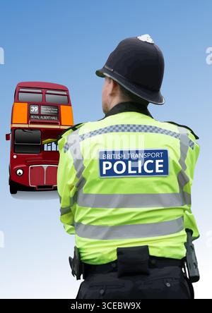United Kingdom police man in a uniform with inscription "POLICE" written on his back. 3d vector hand drawn illustration Stock Vector