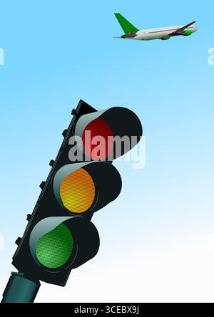 Traffic light and plane image. Vector illustration Stock Vector