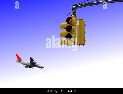 Traffic light and plane image. Vector illustration Stock Vector