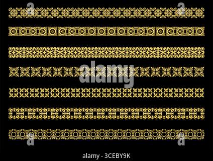 Art deco dividers and decorative golden headers. Victorian book and interior ornament. Vector flat style cartoon art deco illustration on black backgr Stock Vector