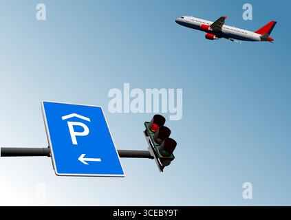 Traffic light and plane image. Vector illustration Stock Vector