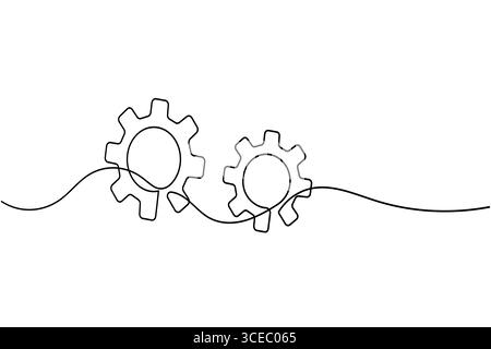 Gear icon continuous one line drawing simple outline on white background Stock Vector