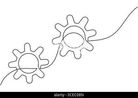Gear icon continuous one line drawing simple outline on white background Stock Vector