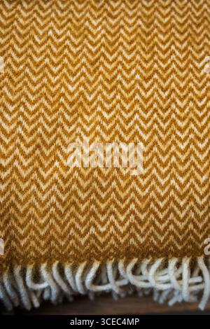 Close up of patterned wool blanket with fringe Stock Photo
