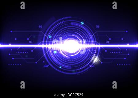Abstract technology background featuring glowing circular interface, bright light beam, and digital communication design, vector illustration Stock Vector