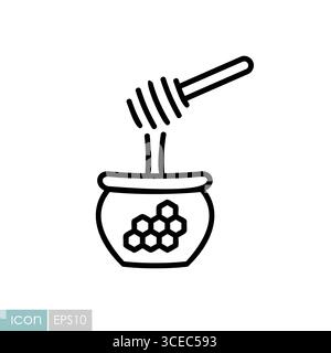 A simple line art icon of a honey pot with a dipper. This illustration is perfect for food, organic, and kitchen-themed designs, symbolizing natural s Stock Vector