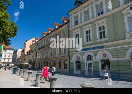 Ljubljana, Slovenia - August 15, 2019: View of the buildings located on the Congress Square in Ljubljana Stock Photo