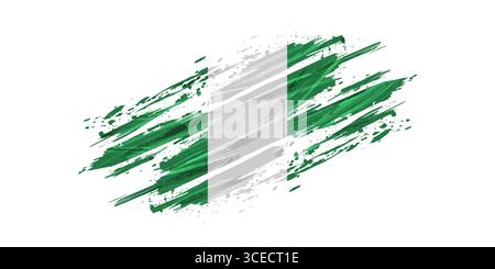 Nigeria Flag in Grunge Brush Paint Style Isolated on White Background Stock Vector