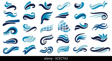Swoosh logo. Abstract wave icons and ocean company logo templates, business branding swoosh design with dynamic curves and motion elements. Vector set Stock Vector