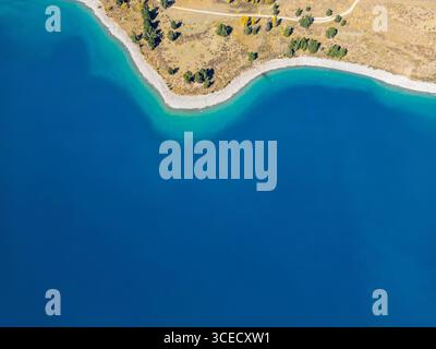 Aerial view of Lake Tekapo from Mount John Observatory in Canterbury ...