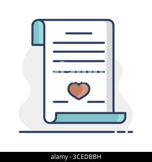 Marriage contract. Wedding certificate isolated icon. Vector illustration, romance elements. Sticker, patch, badge, card for marriage, valentine Stock Vector