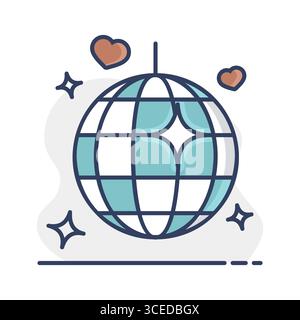 Disco ball, Party element isolated icon. Vector illustration, romance elements. Sticker, patch, badge, card for marriage, valentine Stock Vector