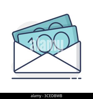 Opened envelope with money isolated icon. Vector illustration, romance elements. Sticker, patch, badge, card for marriage, valentine Stock Vector