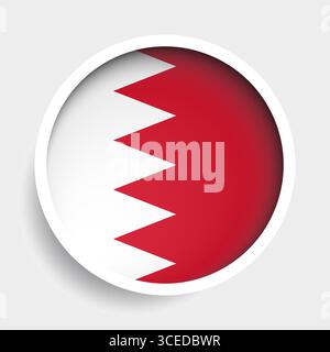 Flag of Bahrain, round icon with shadow, national symbol Stock Vector