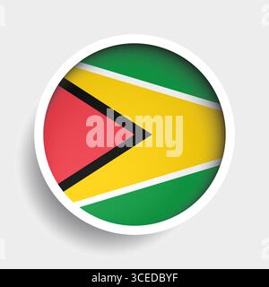 Flag of Guyana, round icon with shadow, national symbol Stock Vector
