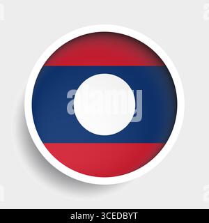 Flag of Laos, round icon with shadow, national symbol Stock Vector