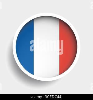 Flag of France, round icon with shadow, national symbol Stock Vector