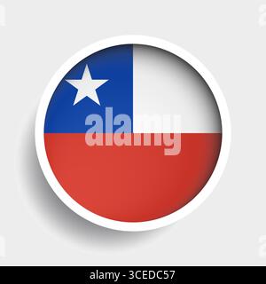 Flag of Chile, round icon with shadow, national symbol Stock Vector