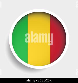 Flag of Mali, round icon with shadow, national symbol Stock Vector