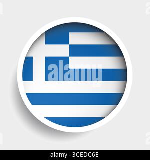 Flag of Greece, round icon with shadow, national symbol Stock Vector