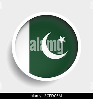 Flag of Pakistan, round icon with shadow, national symbol Stock Vector