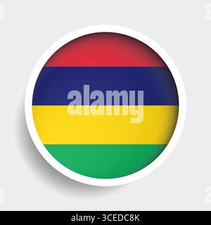 Flag of Mauritius, round icon with shadow, national symbol Stock Vector