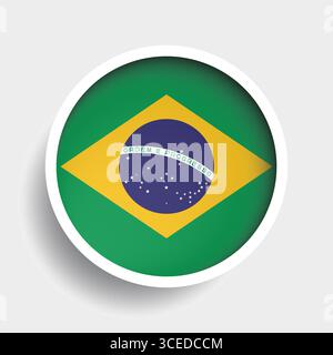 Flag of Brazil, round icon with shadow, national symbol Stock Vector