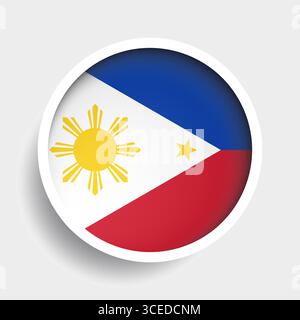 Flag of Philippines, round icon with shadow, national symbol Stock Vector
