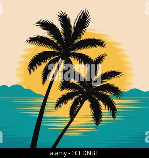 Vibrant abstract geometric pattern with palm tree silhouette Stock Vector