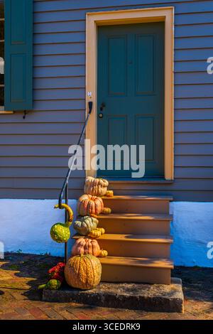 A closeup of the Fall decorations on Main St. Stock Photo
