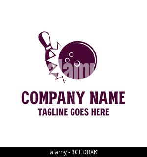 Bowling Ball hit Pin for Sport Club or Competition Tournament Icon Illustration Logo Design Stock Vector