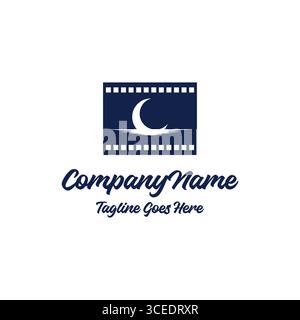 Night Moon Crescent Video Strip Film Reel for Movie Cinema Production Logo Design Vector Stock Vector