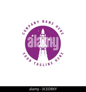 Circular Rocket Launch with Moon Planet for Universe Space Logo Design Vector Stock Vector