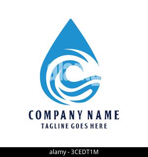 Modern Simple Fresh Pure Water Liquid Drop Ocean Sea Wave Logo Design Vector Stock Vector