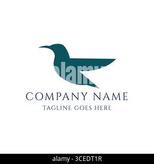 Flying Hummingbird or Colibri Bird Silhouette Icon Symbol Logo Design Vector Stock Vector