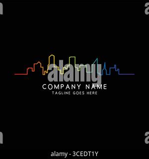 Rainbow Colorful Skyline Urban City Town Building Silhouette Line Icon Symbol Sign Logo Design Vector Stock Vector