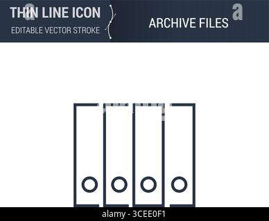 Archive Files Icon - Thin Line Business Symbol. Ideal for Web Design. Quality Outline Vector Concept. Premium, Simple, Elegant Logo Stock Vector