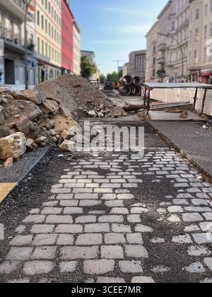 City Road Maintenance Work - Public Street Construction Site, Berlin, Germany Stock Photo