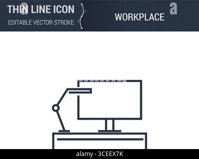 Workplace Icon - Thin Line Business Symbol. Perfect for Web Design. High-Quality Outline Vector Concept. Premium, Minimalist, Elegant Logo Stock Vector