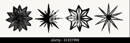 Star set with crayon or chalk pencil texture in black. Star crayon sketch texture elements with chalk hand style. Perfect for wallpaper, fabric Stock Vector