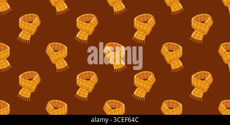 Autumn Seamless pattern with yellow plaid scarves on brown background. Cartoon vector background. Stock Vector