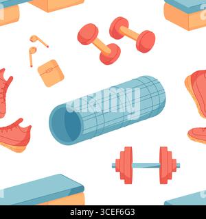 Colorful Seamless Fitness Equipment Pattern Stock Vector