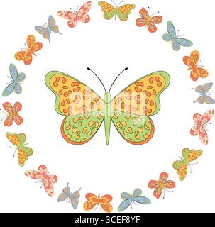 Groovy Retro Butterfly Seamless Floral Border Pattern Stock Vector