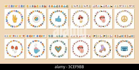 Groovy Retro Seamless Border Set Frame Stock Vector
